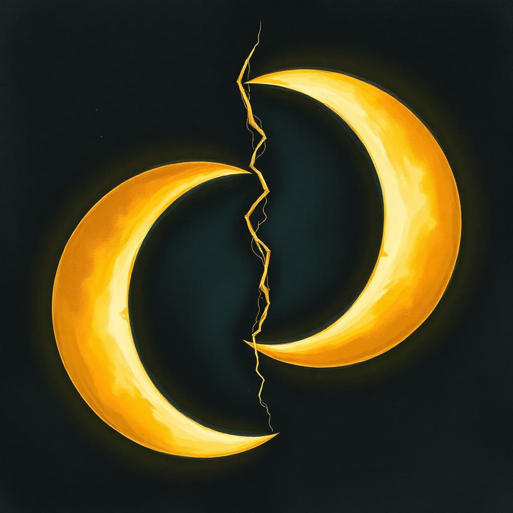 Two opposing crescent moons divided by a fissure