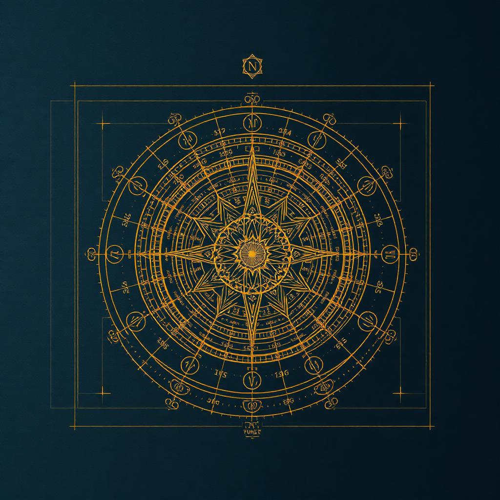 Architectural blueprint overlaid with golden Vastu Purusha Mandala