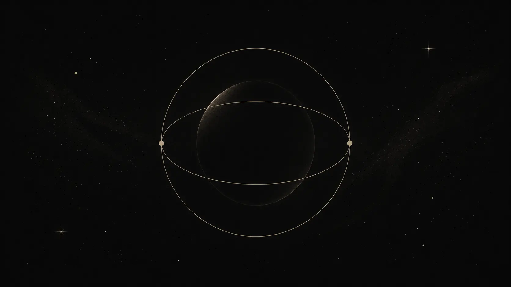 Two tilted orbital circles crossing at two points against a starfield, the lunar nodes